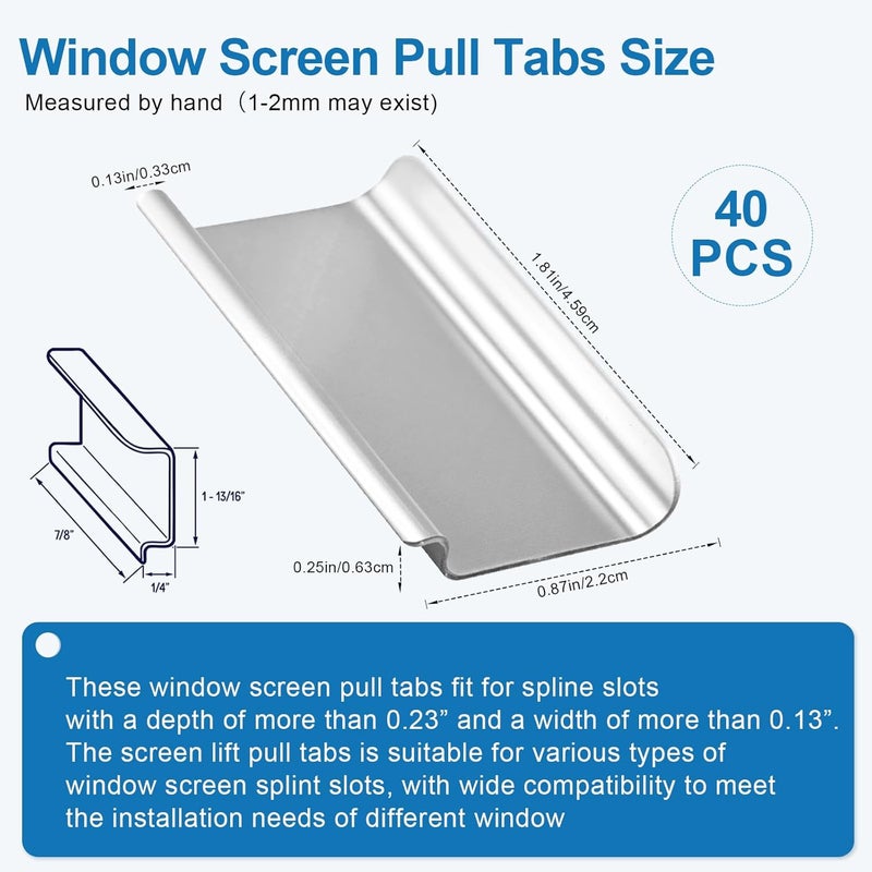 LEWEREST 40 Pack Window Screen Pull Tabs, Window Screen Lift Tabs Replacement Aluminum Spline Channel Lift Tab Clips (C Shape, Sliver) - Image 3
